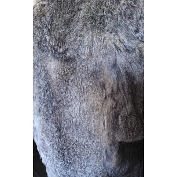 Vtg Luxury Rabbit Fur coat Gray Tan double lapel btn close old money glam chic - Picture 10 of 11